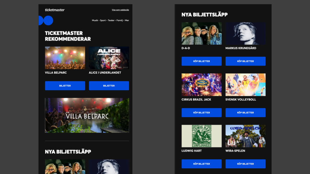 Nyhetsbrev från Ticketmaster